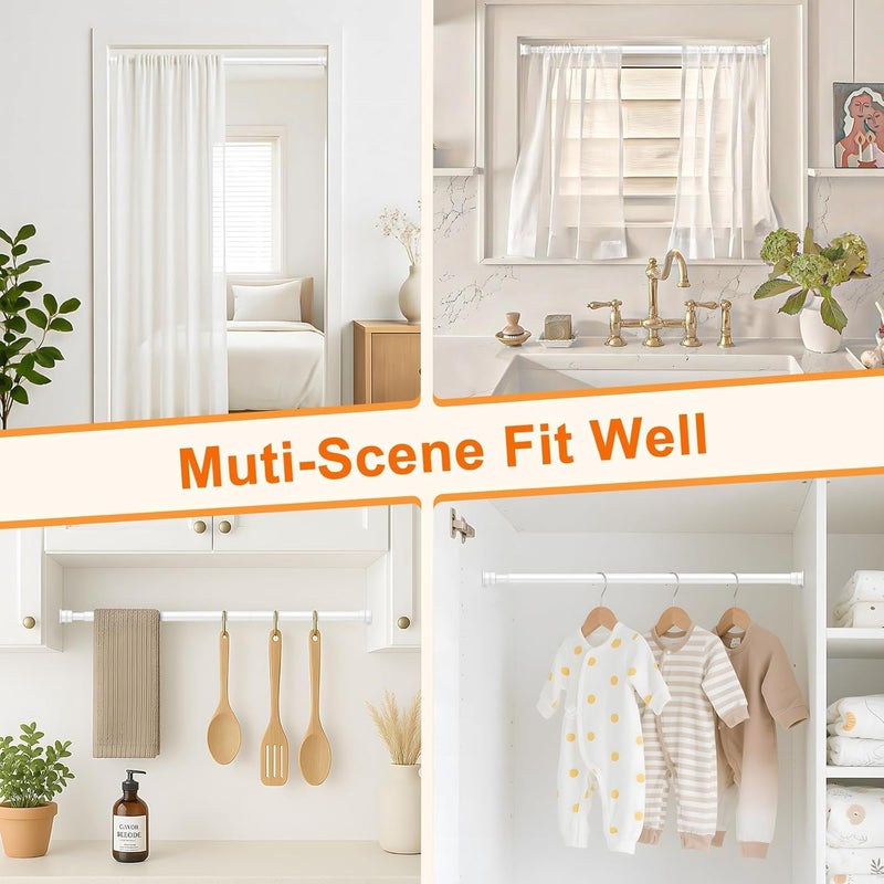 fvonzn Tension Curtain Rod 26 to 48 Inch Adjustable Tension Rods 4 Pack Expandable Spring Tension Rod White No Drilling for Closet Kitchen Cupboard Wardrobe Door Bookshelf DIY Projects - Image 5
